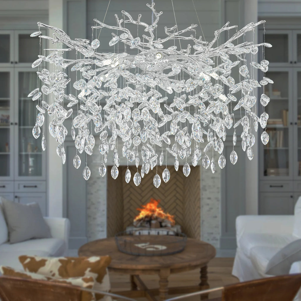 Modern Chandeliers for Dining Room Black Round Tree Branch Crystal Chandelier Adjustable Antique Vintage for Living Room Light