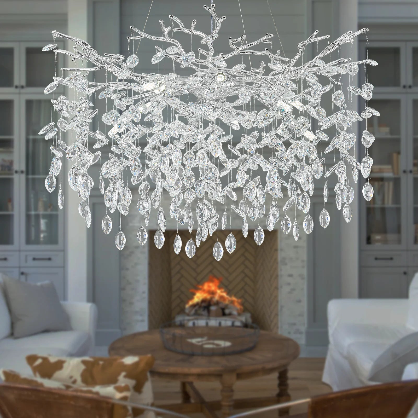 Modern Chandeliers for Dining Room Black Round Tree Branch Crystal Chandelier Adjustable Antique Vintage for Living Room Light