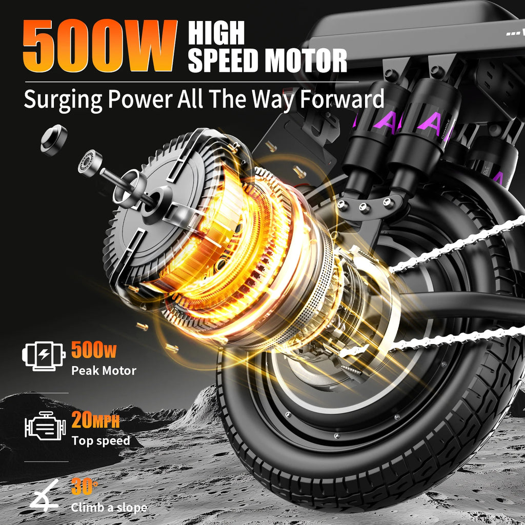 500W 48V Hub Motor Electric Bike with Fat Tire & Lithium Battery Warehouse Foldable Electric Bicycle