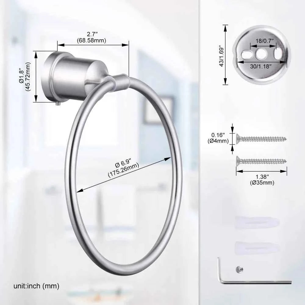 Bathroom Hardware Accessories Stainless Steel 2Pcs Round Towel Holders Wall Mounted Towel Ring for Kitchen and Bathroom