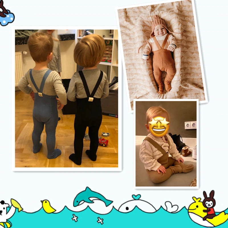 Newborn Baby Boys Girls Pantyhose Solid High Waist Ribbed Knit Tight Infant Spring Autumn Strap Leggings
