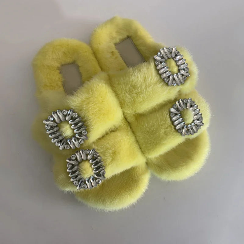 Wholesale Fur Slipper  Women Slides 2024 Women's Shoes Real Mink Fur Slipper  Flats Fashion Fur Slippers