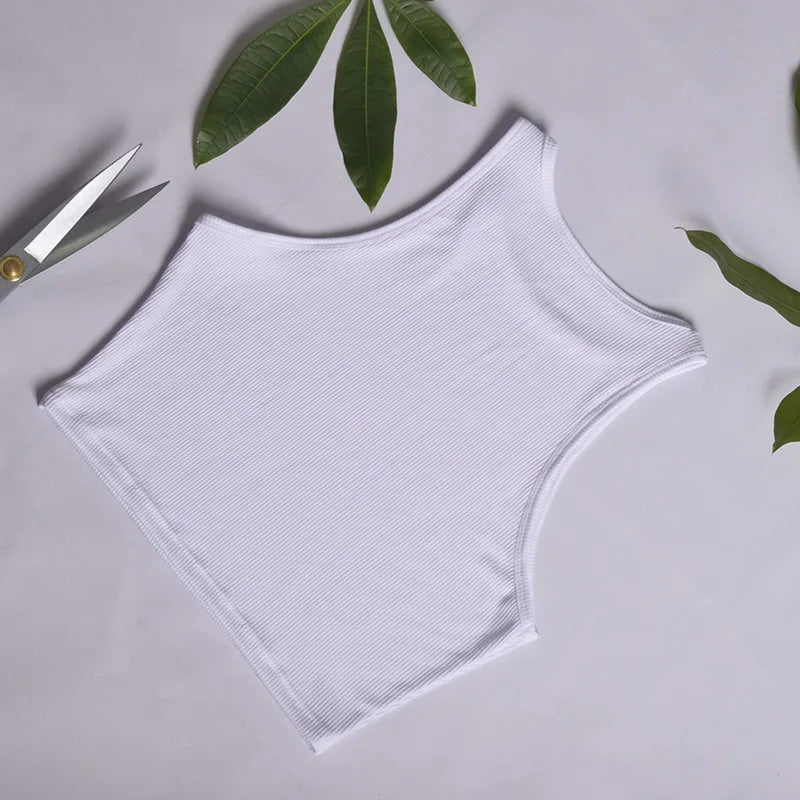 White Knitted Round Neck Women T-Shirt Sexy Sleeveless Camisole Crop Top Woman Tight Stretch Tank Top Ladies Tee Top Streetwear