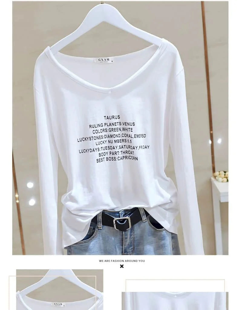 T Shirt Women 2026 New V-neck Loose Top Slub Cotton Letters Wild Short-sleeved Bottoming Shirts Female T Shirt Ins Tide Sexy Top