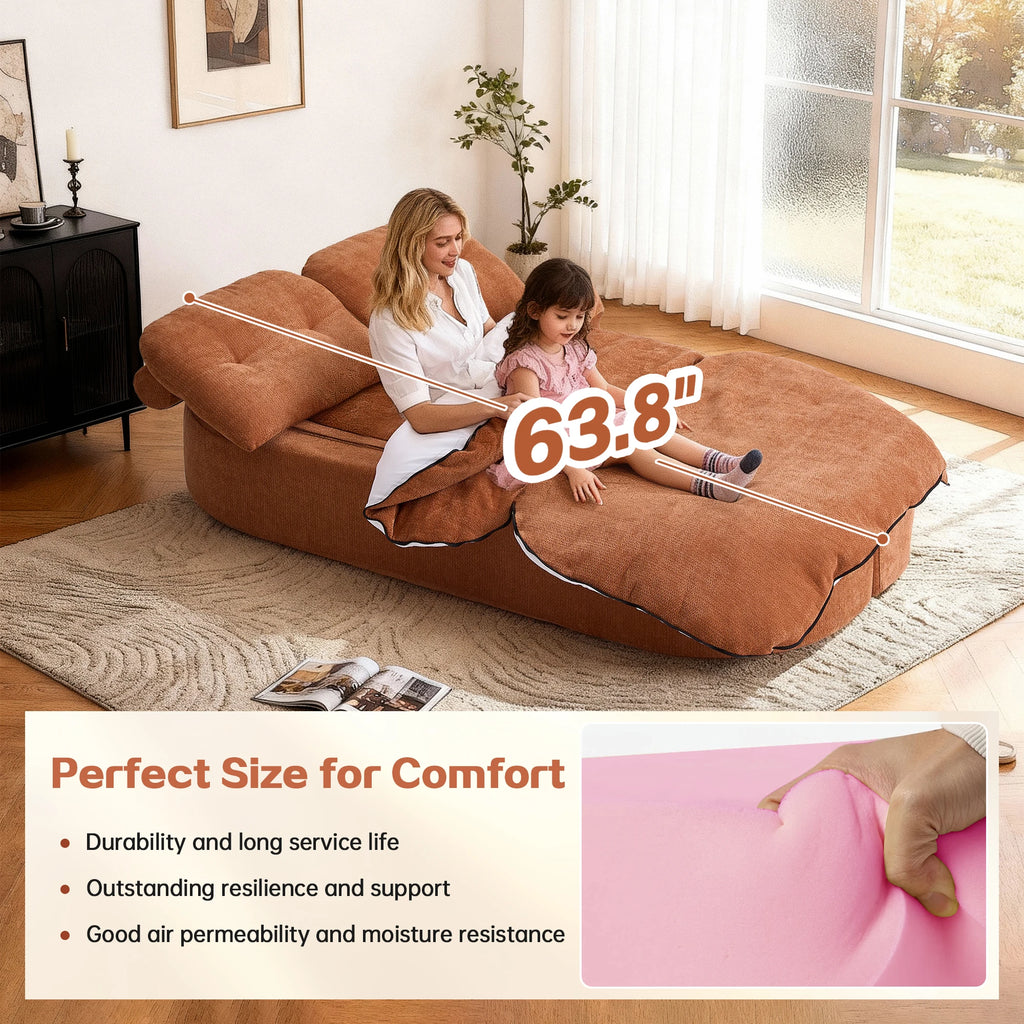 Modern Convertible Floor Sofa Bed 2 Pillows Foam-Filled Cushions No Assembly Required-Living Room/Playroom Use