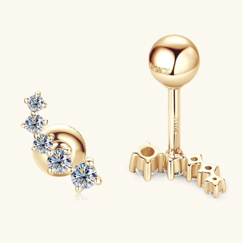 Free Shipping 10K Solid Gold Luxury Moissanite Stud Earrings 1.9mm/1.7mm/1.4mm/1.2mm Curved Fashionable Wedding Gift for Women