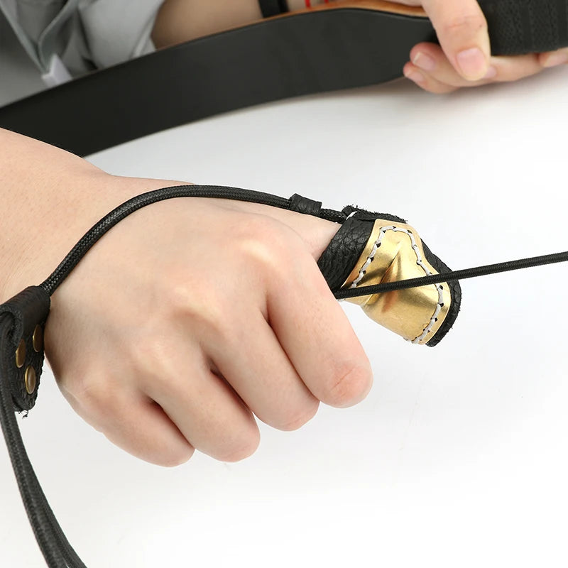 Archery Thumb Ring Mongolian Bow Brass Leather Finger Guard for Hunting Target Traditional Bow