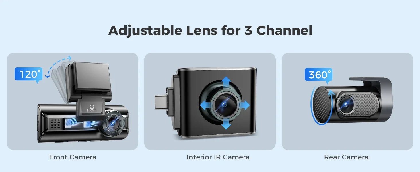 AZDOME M550 PRO HD 3 Lens Adas Wifi GPS Front Rear 4K Dash Cam IPS Screen Car Dash Black Box DVR Video Camera for Audi