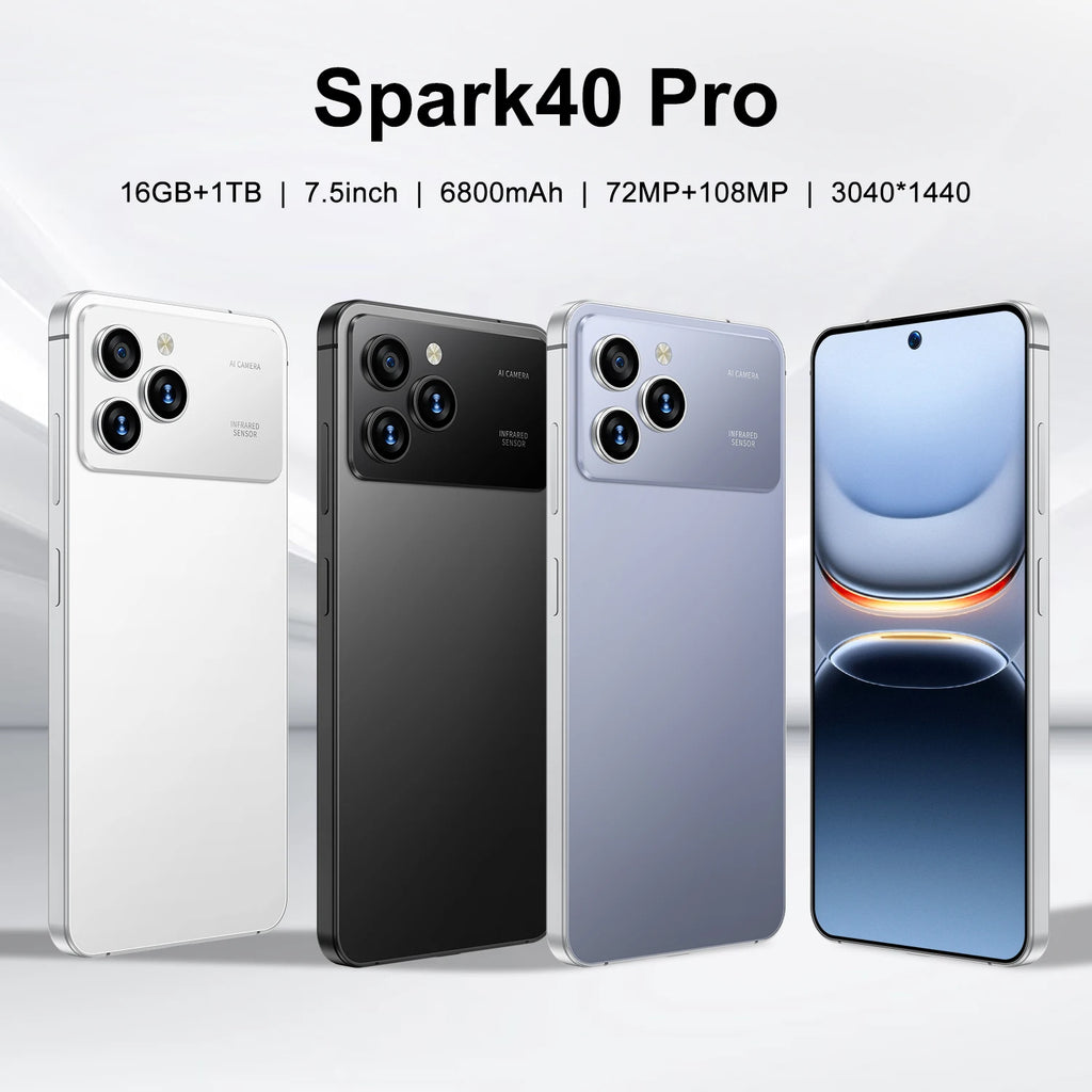 Economical Spark40 Pro Smartphone-7.3" HD Display 108MP Camera Dual SIM 4G LTE Android 14 16GB/1TB Waterproof Spanish Support