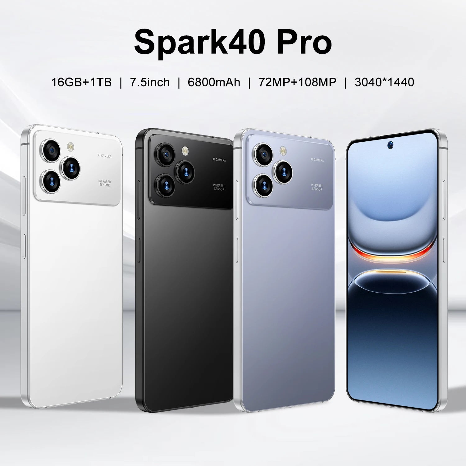 Economical Spark40 Pro Smartphone-7.3" HD Display 108MP Camera Dual SIM 4G LTE Android 14 16GB/1TB Waterproof Spanish Support