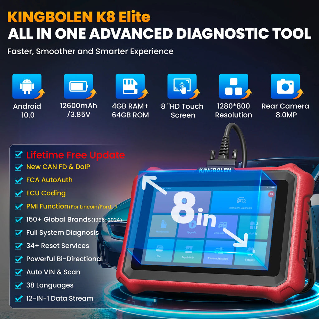 USA EU Warehouse Kingbolen K8 Elite Full Systems Bidirectional Scan Tool Wired OBD2 Scanner Car Scanner Free Update