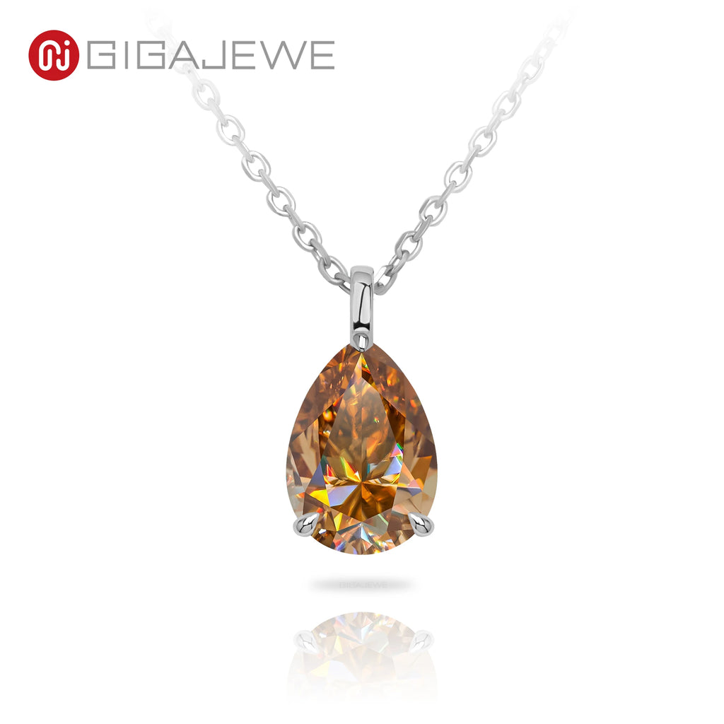 GIGAJEWE 4ct Pear Cut Cyan Blue Brown Moissanite Pendant Necklace 925 Sterling Silver Dainty Pear Solitaire Necklace Jewelry
