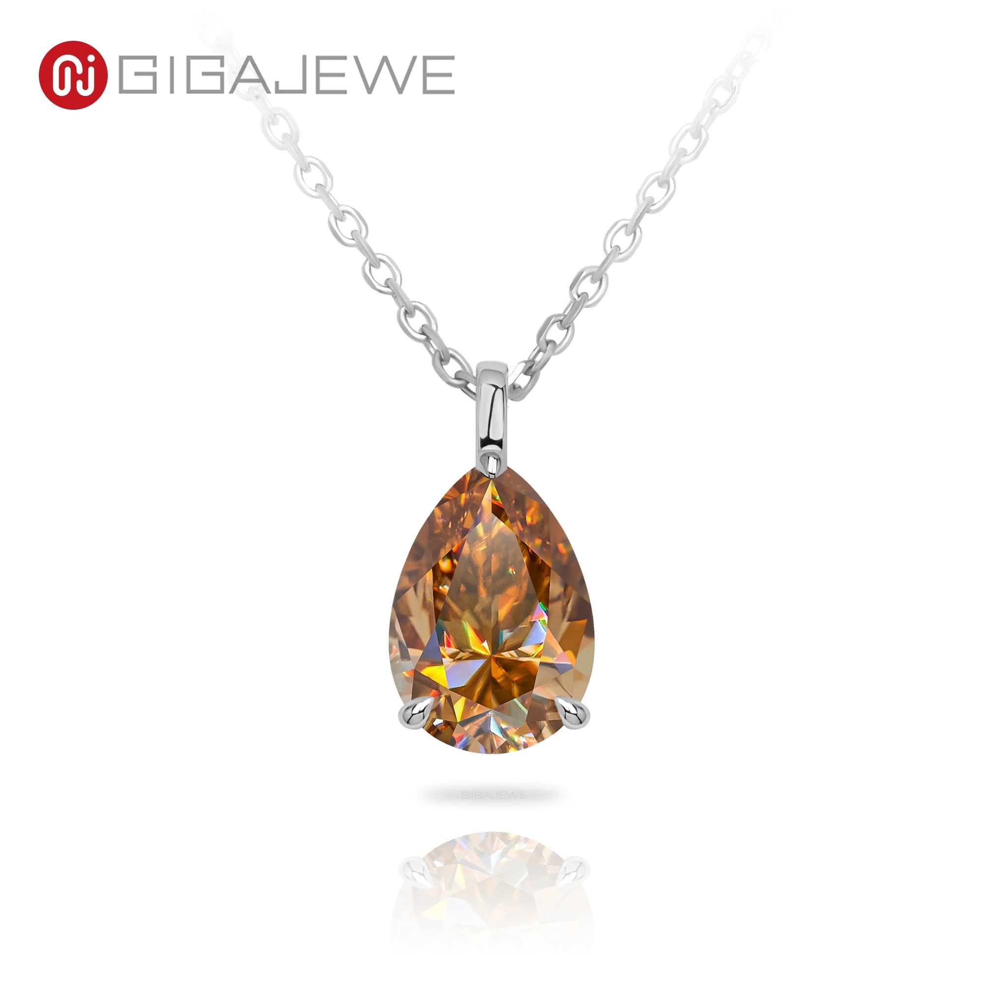 GIGAJEWE 4ct Pear Cut Cyan Blue Brown Moissanite Pendant Necklace 925 Sterling Silver Dainty Pear Solitaire Necklace Jewelry