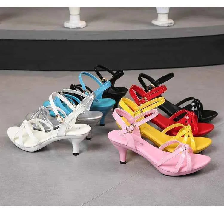 Sandals Women Shoes Big Size 43 Thin Heels Summer Candy Color Peep Toe High Heels Sexy Nightclub Party Slides Cross-Strap Shoes