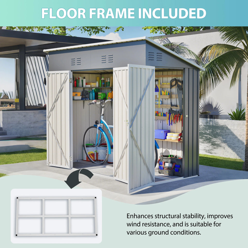 [USA Local Stock] Free Shipping 4x8 Slope-Roof Reinforced Storage Shed with Weatherproof Sloping Roof Fast Shipping From US
