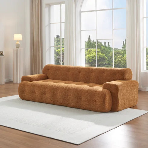 Cloud 3 Seater Chenille Sofa Set Button Tufted Comfy Upholstery Convertible Modular Sectional Sofa for Apartment Villa Snow