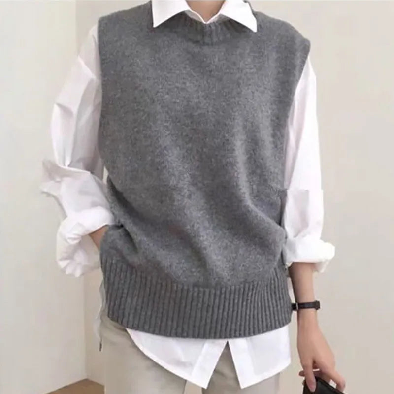 Women Oversized Loose Vest Female Knitted Sweater Women Jumper Ladies O-Neck Pullovers Waistcoat Pull Femme Female Outerwear