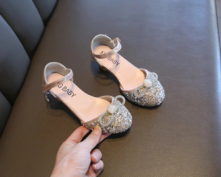 Girls High Heels for Kids Party Wedding Evening Dress Shoes 2026 Fashion Crystal Summer Princess Stockings Girl Sandals E02165