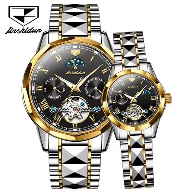 Jsdun 8937 Fashion Moon Phase Business Water Resistant Complete Couple Watch Top Luxury Tungsten Steel Band Lovers Watches