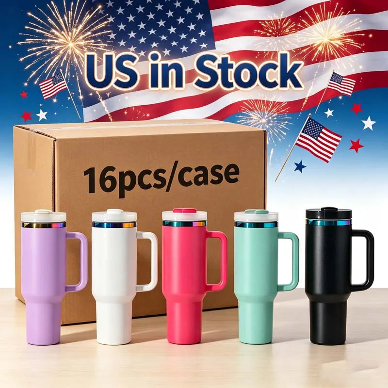 US in Stock Rainbow Plated 40oz insulated Steel Tumbler with Leak-Proof Lid for Secure Carry Anywhere