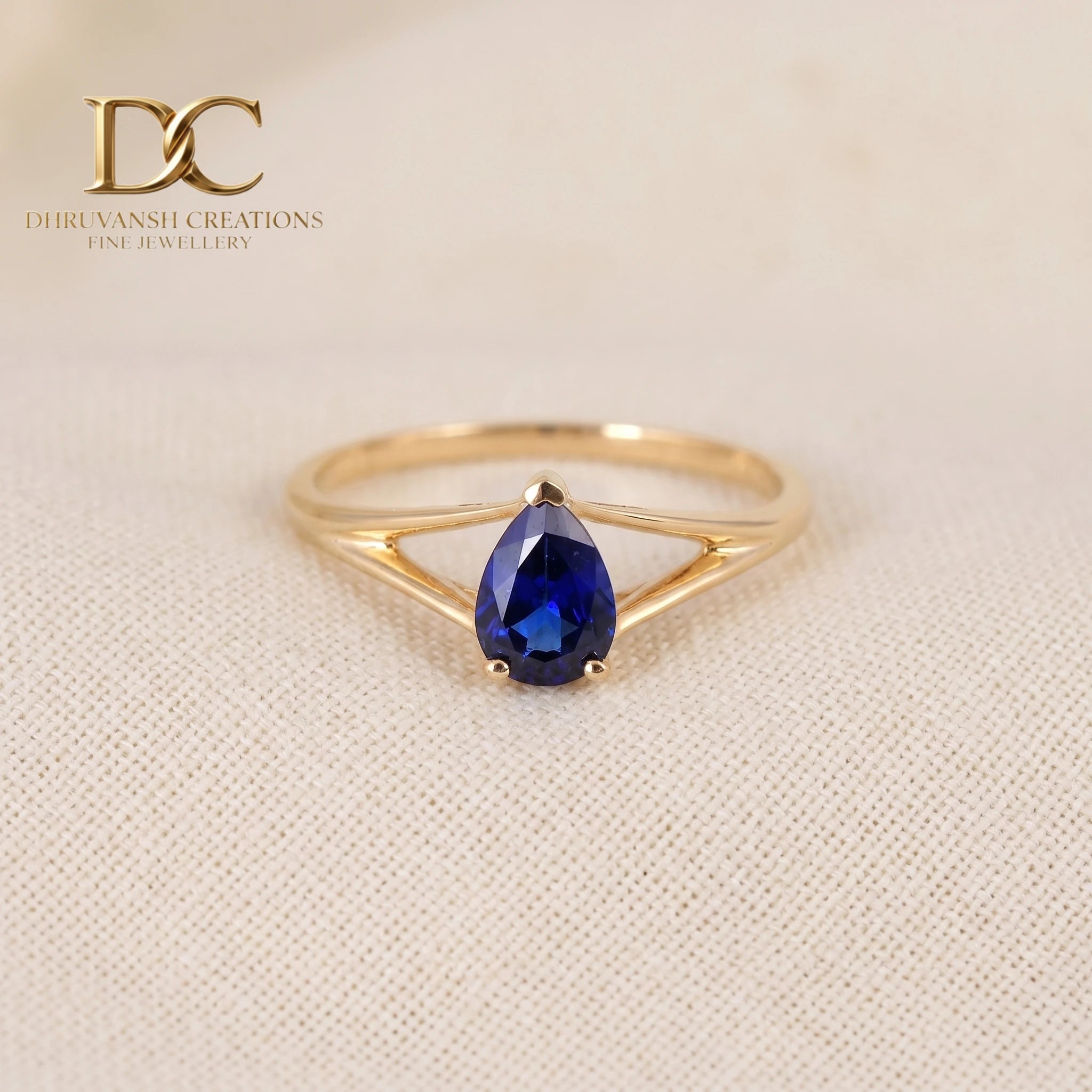Luxury Fine 14KT Solid Yellow Gold Ring with Lab Grown Royal Blue Sapphire Women's Wedding & Party Jewelry