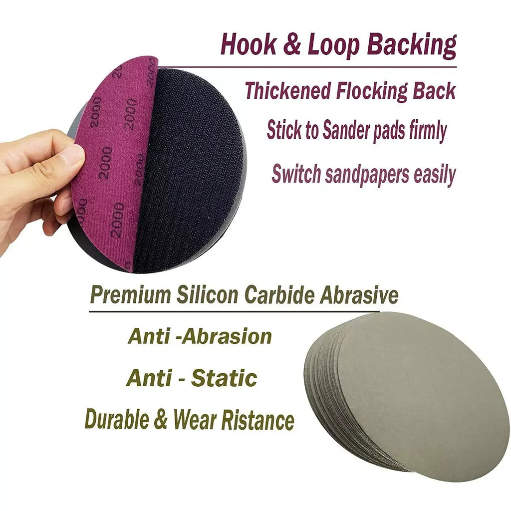 USA Local Stock 20PCS 6Inch Wet and Dry Sandpaper 600-10000 Grit Silicon Carbide Hook and Loop Sanding Discs