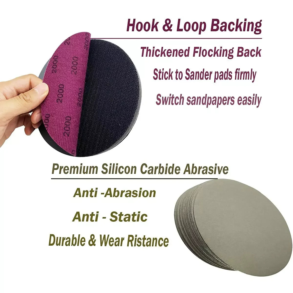 USA Local Stock 20PCS 6Inch Wet and Dry Sandpaper 600-10000 Grit Silicon Carbide Hook and Loop Sanding Discs