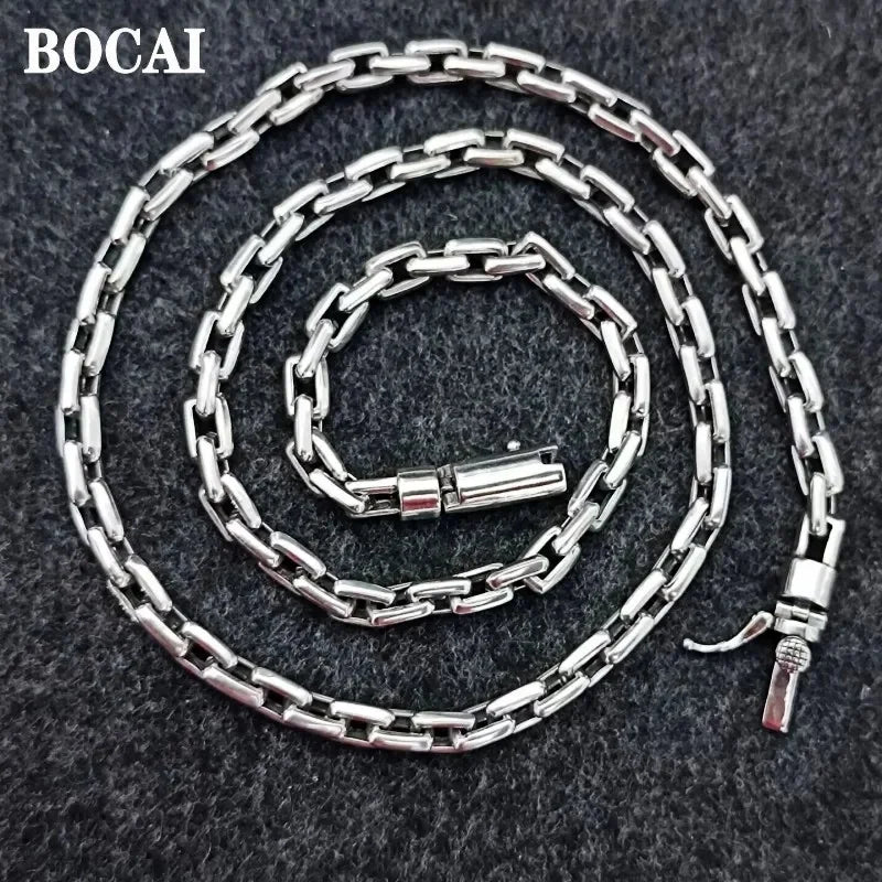 BOCAI Trendy Simple 6MM Collarbone Link New 6MM Necklace Chain for Men & Women Sweater Casual Outfits S925 SilverJewelry