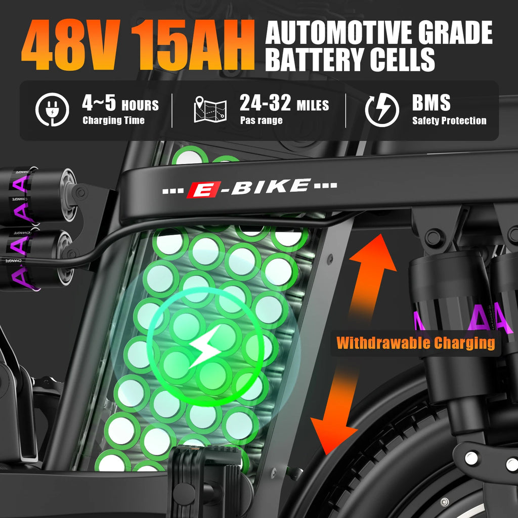 500W 48V Hub Motor Electric Bike with Fat Tire & Lithium Battery Warehouse Foldable Electric Bicycle
