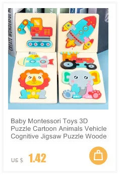 Montessori Toys 3D Puzzle Cartoon Animals Vehicle Cognitive Jigsaw Puzzle Wooden Toys for Children Baby Puzzle Game Gift