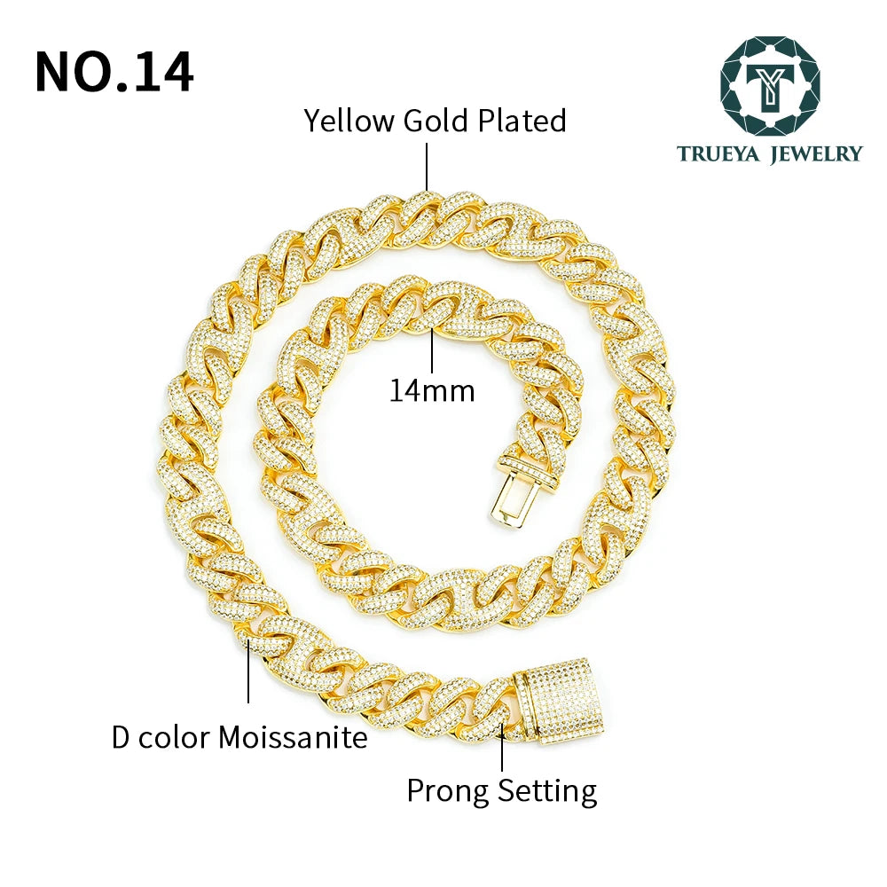Miami Mossanite Jewelry Hip Hop Unisex Necklace 925 Sterling Silver Vvs Certified 15mm Piggy Cuban Link Moissanite Diamond Chain