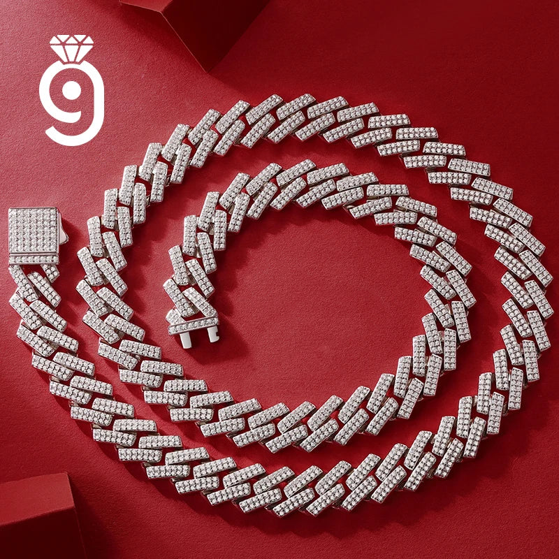 Full Pave Moissanite Cuban Link Necklace S925 Silver for Mens Hip Hop Street Outfit  Necklace
