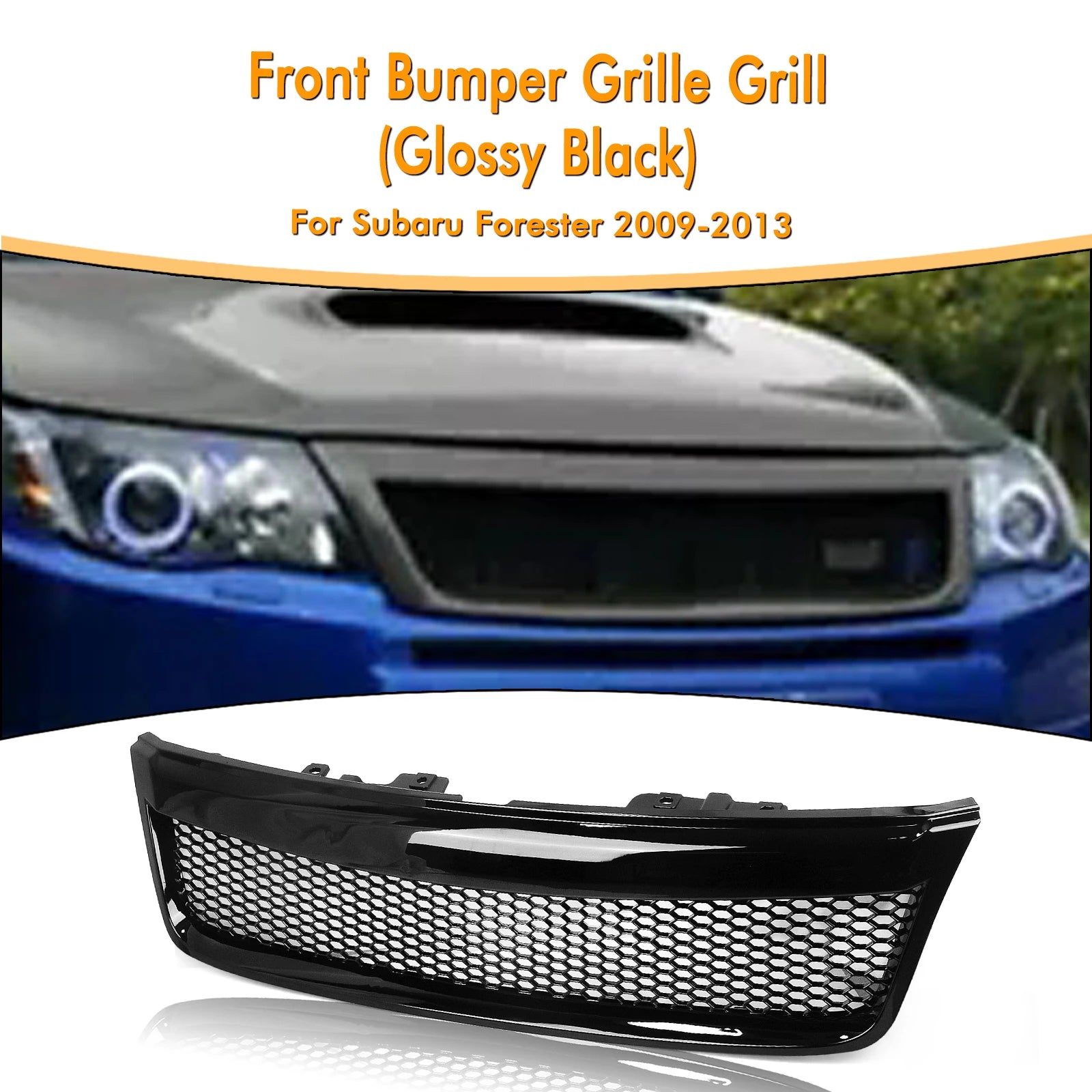 Front Bumper Grille Grill Mesh Kit for Subaru Forester 2009-2013 2012 Black