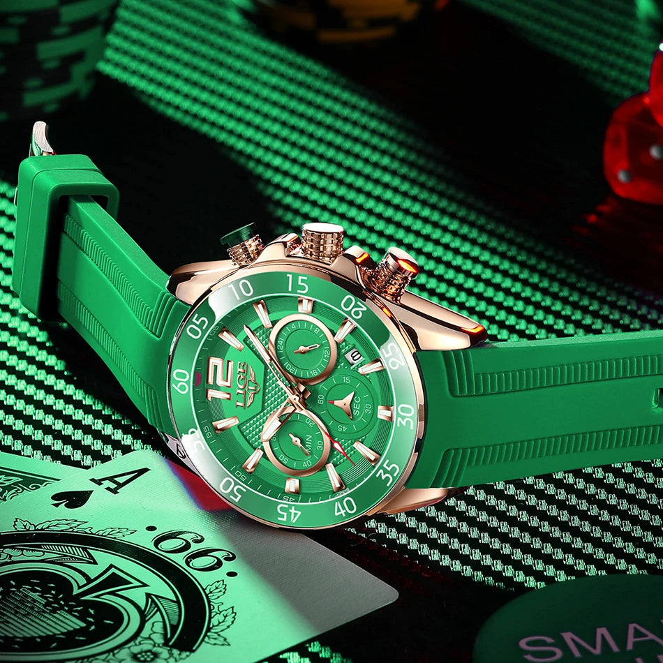 LIGE New Fashion Mens Watches Top Brand Luxury Quartz Wrist Watch Man Sport Red Silicone Watch for Men Reloj Hombre Chronograph
