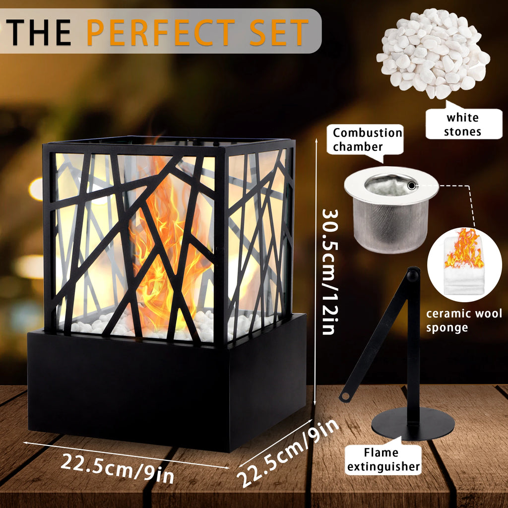 Bioethanol Fireplace Dining Table Fireplace With Glass and Cover Best Gift Smokeless Real Fire Pit For Home Hotel