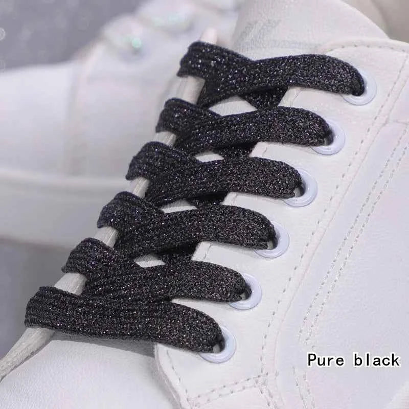NEW Fashion Glitter Shoelaces Colorful Flat Shoe laces for Athletic Running Sneakers Shoes Boot 1CM Width Shoelace Strings 1Pair
