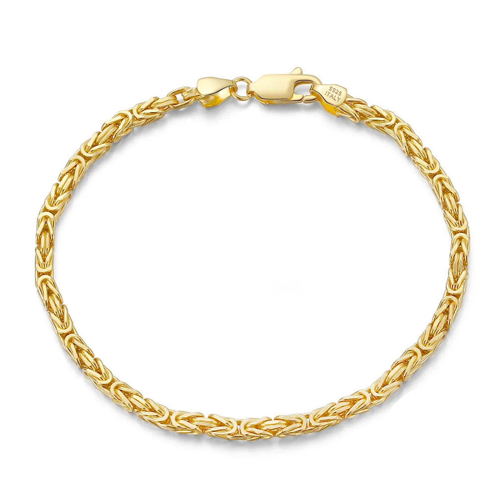 2.5mm S925 Sterling Silver Gold-plated Necklace Men Women Classic Chain Hand Woven Bracelet Necklace Jewelry Set Gift