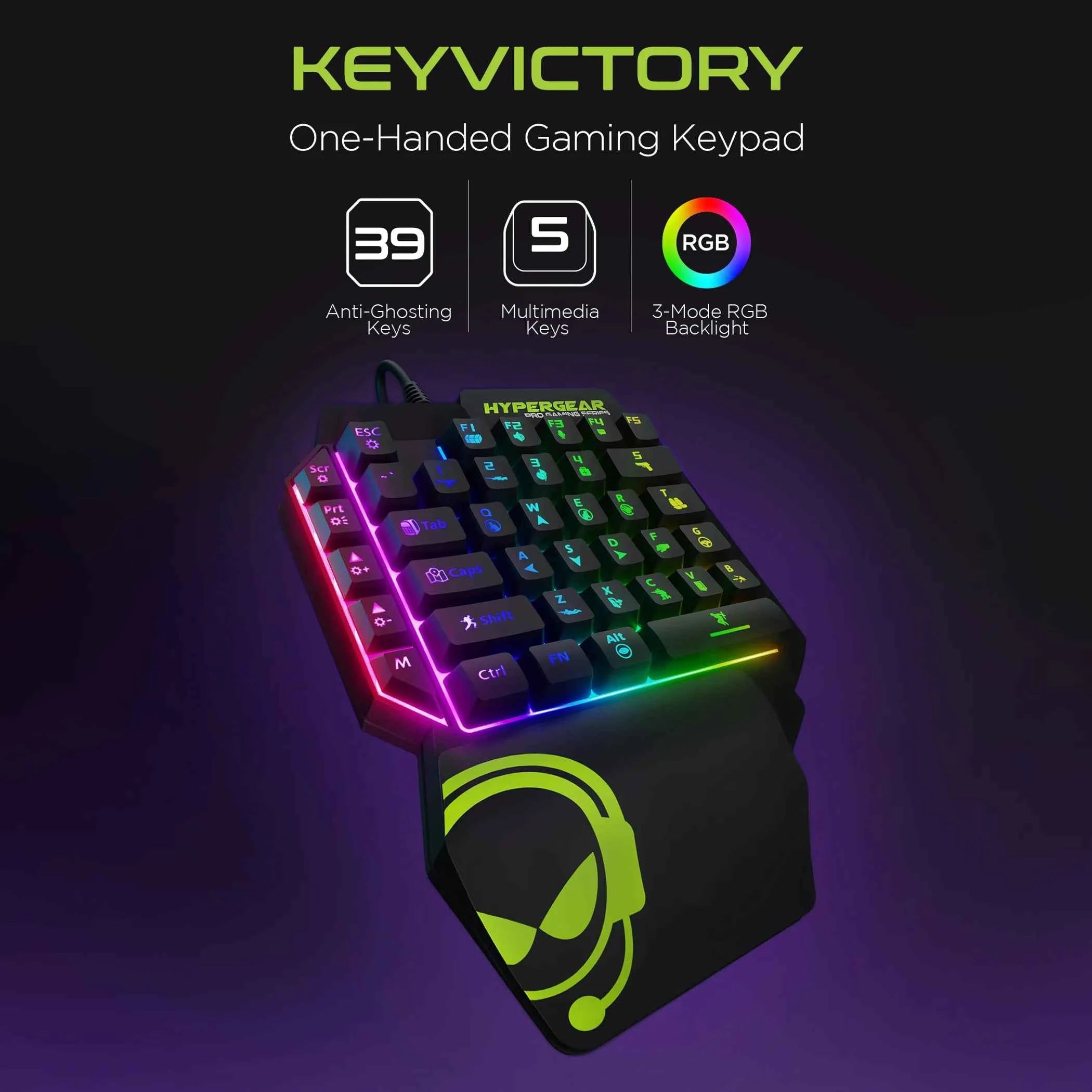 TD HyperGear KeyVictory One-Handed Mini Mechanical Gaming Keyboard English Language Computer Compatible