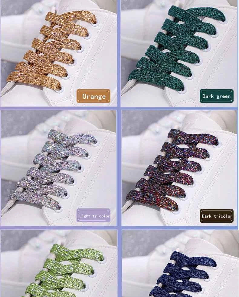 NEW Fashion Glitter Shoelaces Colorful Flat Shoe laces for Athletic Running Sneakers Shoes Boot 1CM Width Shoelace Strings 1Pair
