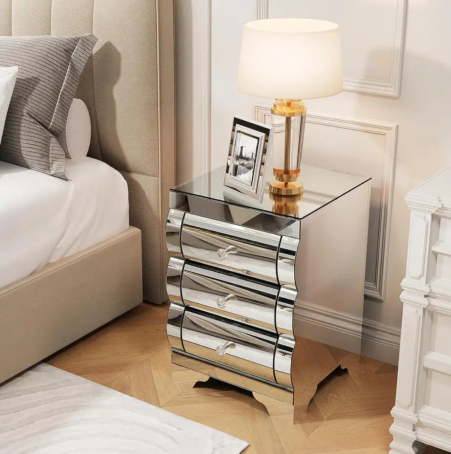 Modern Design Bedroom Furniture Sets Bedside Table Plywood Frame Solid Wood Veneer with 2 Drawers Nightstands