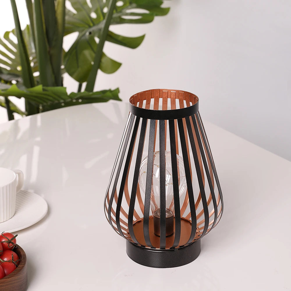US Free Shipping Metal Cage LED Lantern Battery Powered 8.7inch Cordless Accent Light with LED Edison Style Bulb