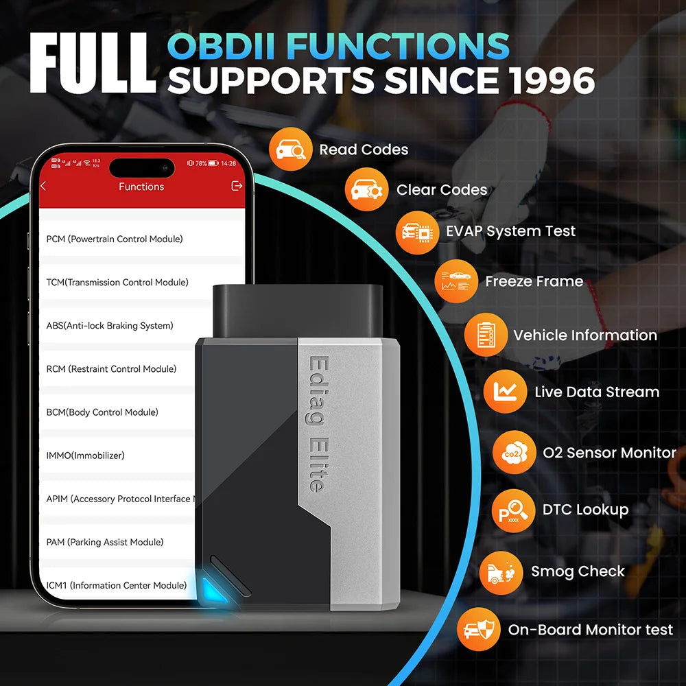 Kingbolen Ediag Elite Bi-directional Control OBD2 Automotive Scanner With 15 Hot Resets Car Diagnostic Tool Free Update