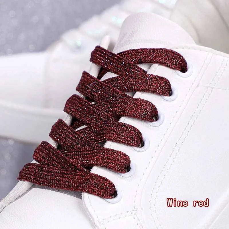 NEW Fashion Glitter Shoelaces Colorful Flat Shoe laces for Athletic Running Sneakers Shoes Boot 1CM Width Shoelace Strings 1Pair