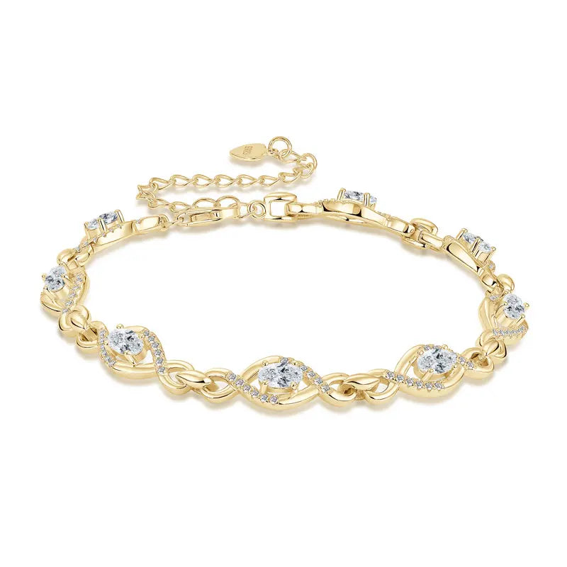 Free Shipping Moissanite Jewelry 925 Silver 3x5mm (0.3ct*8pcs) Fashionable Infinite Link Bracelet for Women Moissanite Bracelets