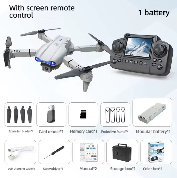 E99 Drones with Screen Remote Control Portable FPV 4K HD Dual Camera Foldable Quadcopter Helicopter E99 Drones