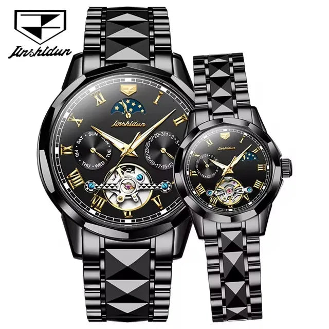Jsdun 8937 Fashion Moon Phase Business Water Resistant Complete Couple Watch Top Luxury Tungsten Steel Band Lovers Watches