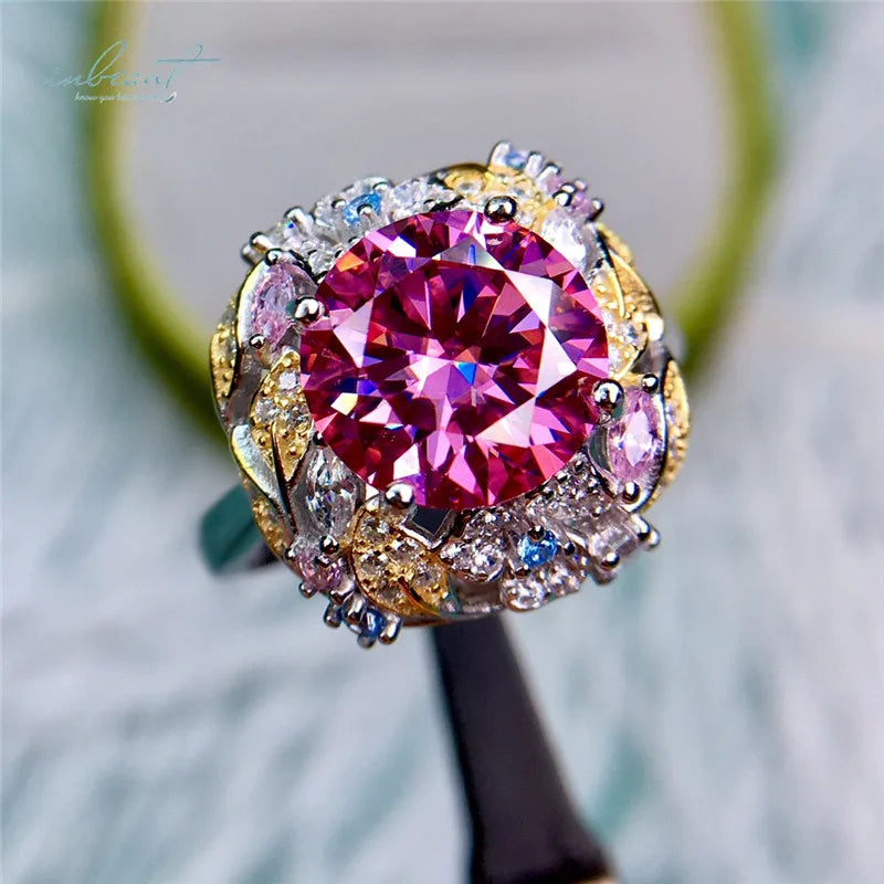 Silver 925 Original 3-5 Carat Excellent Cut Diamond Test Pink Moissanite Engagement Ring for Teen Girls Gift Gemstone Jewelry