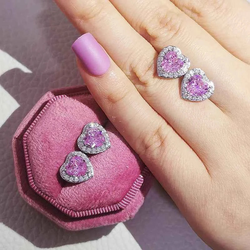 2023 New Arrivals Fashion Luxury silver color korean Zircon Stud Pink Earing Earrings For Women Girl Party Gift Jewelry Z7