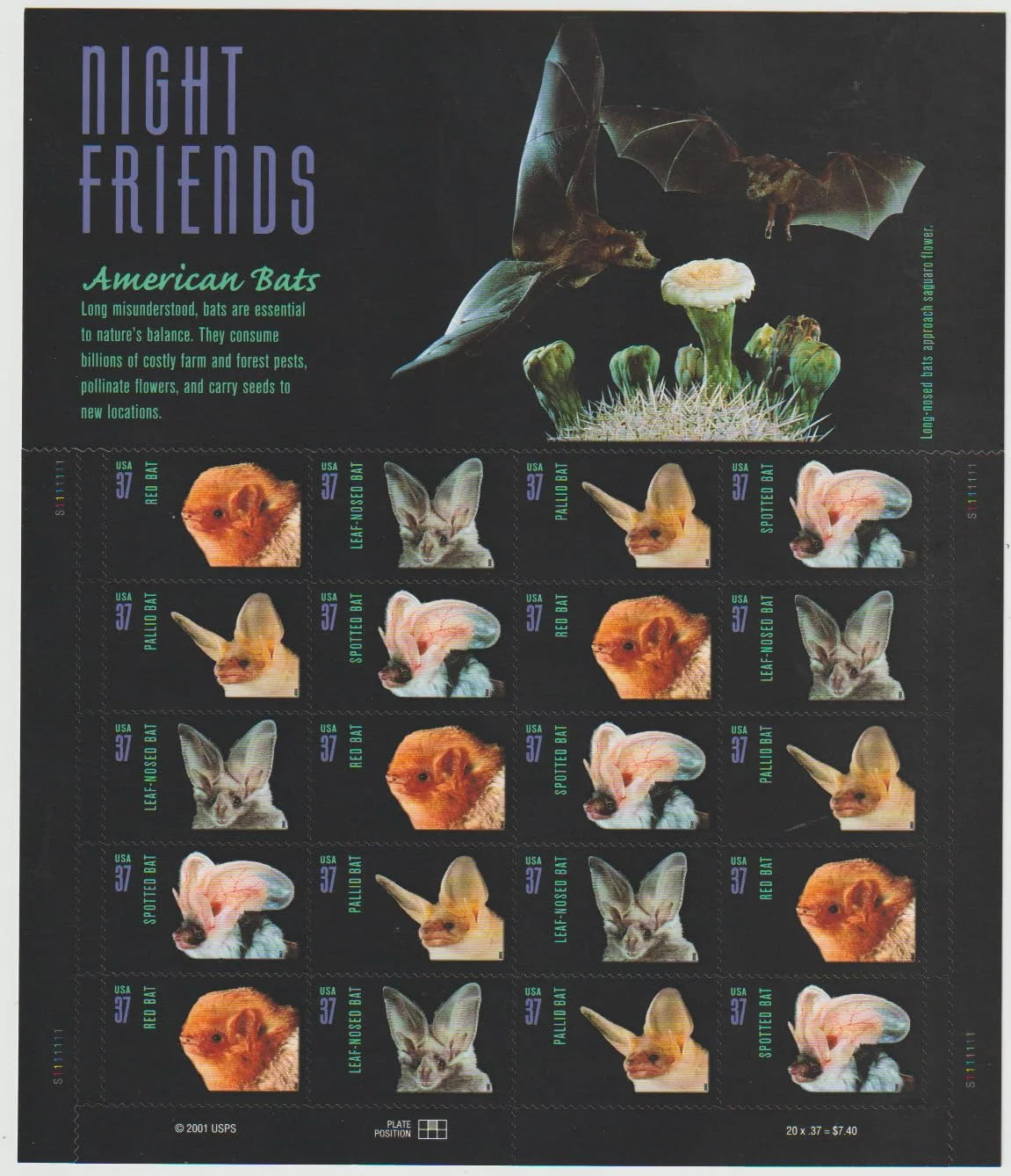 2011 Save the Tigers 2002 American Bat US Classic Vintage Stamps One Sheet Contains 20 Pieces Suitable for Envelopes