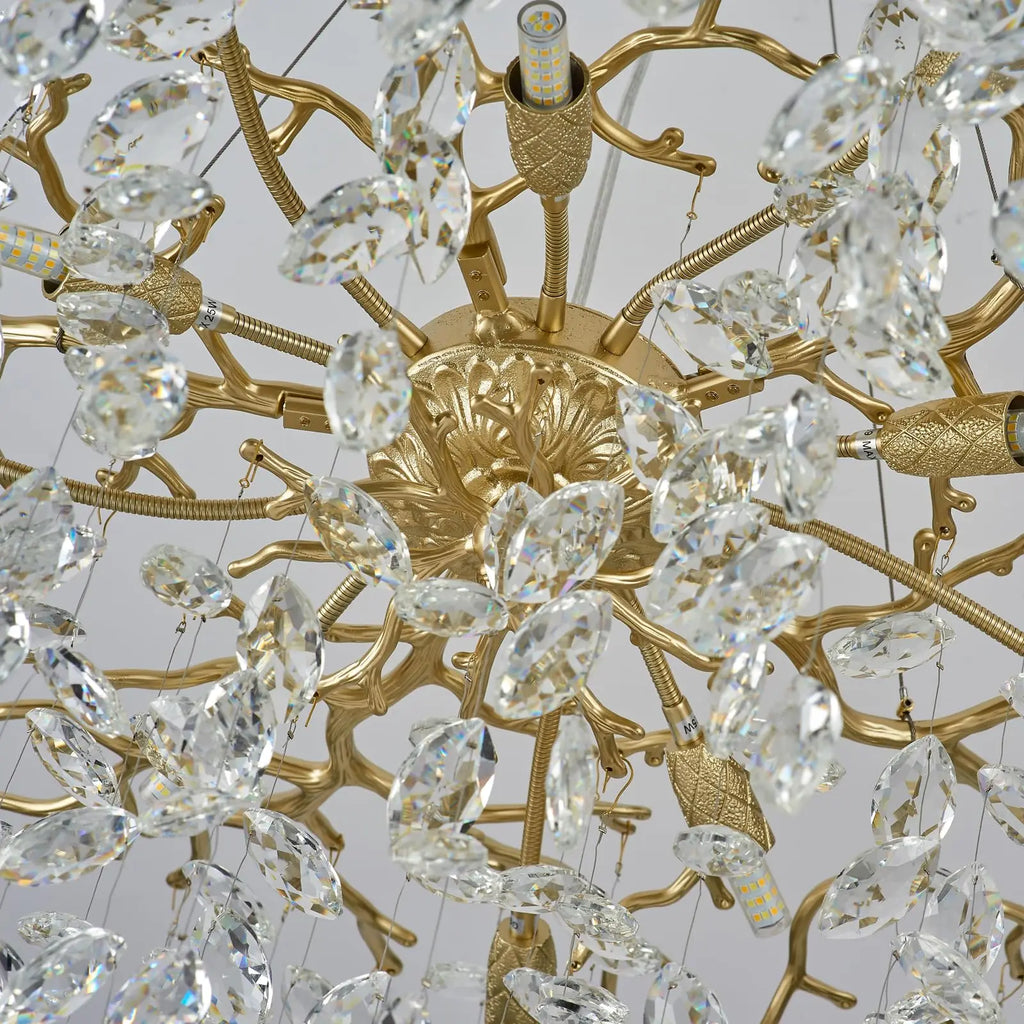 Gold Tree Branches Chandelier, Modern Round K9 Crystal Lighting Fixture Chandelier for Living Room, Foyer,Kitchen Island
